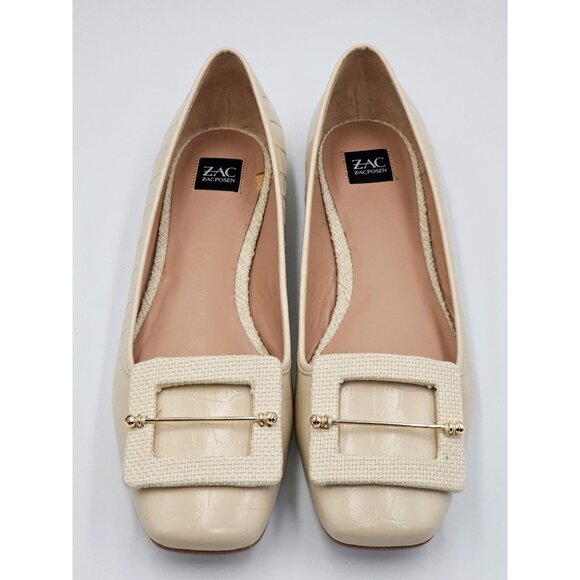 NWOB Zac Zac Posen Women's Beige Leather Vonte Skimmer Square Flats Sz 9.5 2692 - Picture 9 of 16